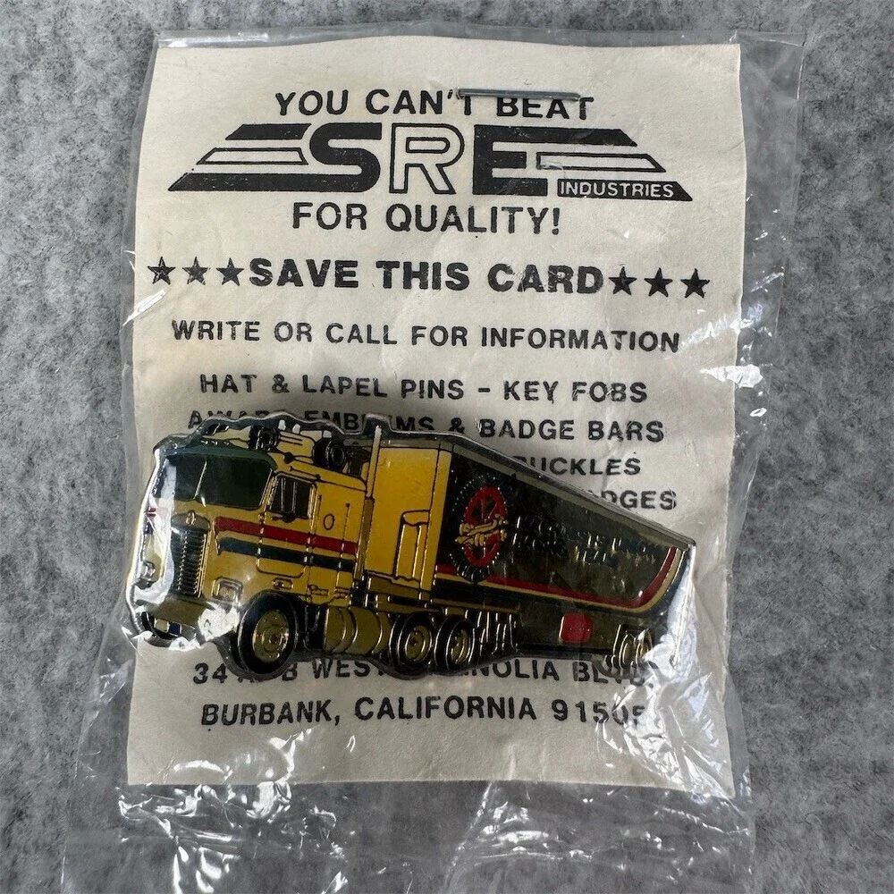 Vintage SRE Industries Enamel Lapel Pin Semi Truck Machinists Union Racing Team